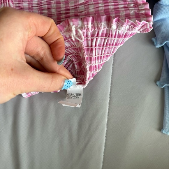 SHEIN Red, Pink, and Blue Bandeau Crop Tops Gingham Lace Ruffle Tops Bundle - Picture 7 of 12